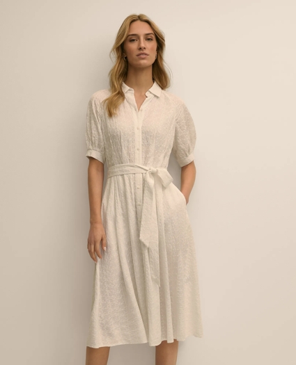 Chambray Embroidered Belted Shirt Dress, image 2