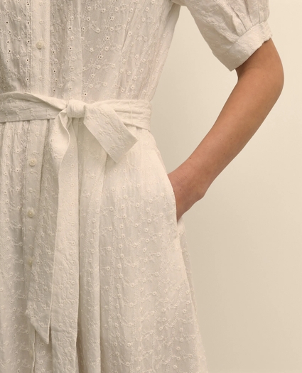 Chambray Embroidered Belted Shirt Dress, image 3