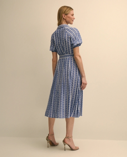 Chambray Floral-Stripe Embroidered Belted Shirt Dress, image 4
