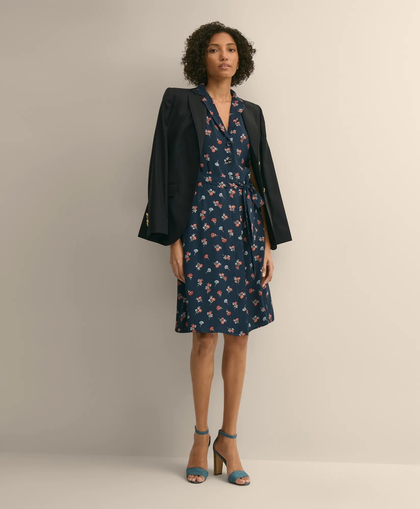 Viscose Floral Short-Sleeve Belted Shirt Dress, image 1