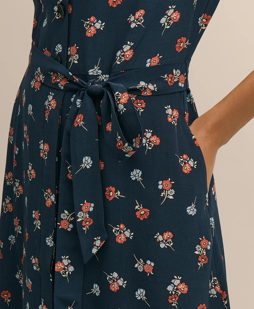 Viscose Floral Short-Sleeve Belted Shirt Dress, image 3