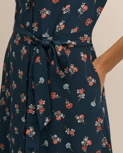Viscose Floral Short-Sleeve Belted Shirt Dress, image 3