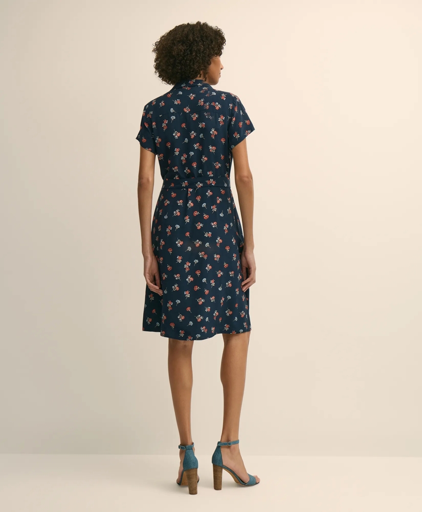 Viscose Floral Short-Sleeve Belted Shirt Dress, image 4