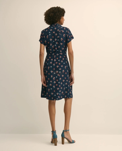 Viscose Floral Short-Sleeve Belted Shirt Dress, image 4