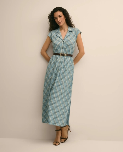 Linen Blend Plaid Belted Sleeveless Dress, image 1