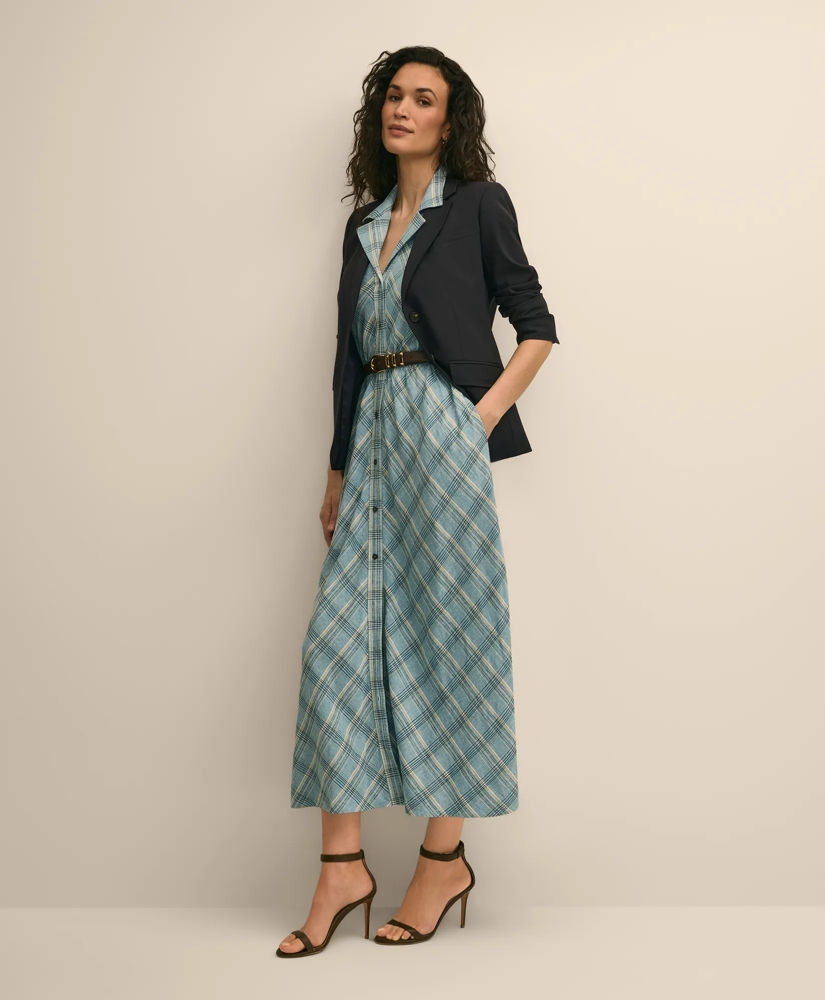 Linen Blend Plaid Belted Sleeveless Dress, image 2