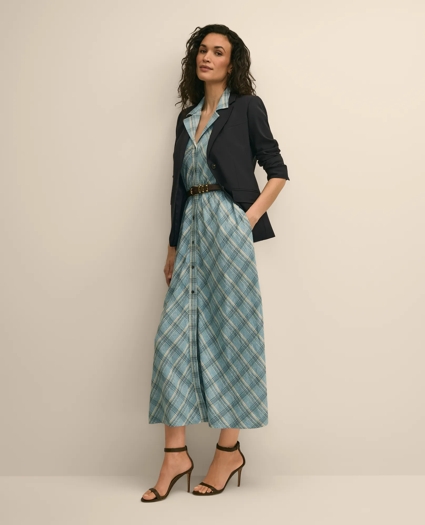 Linen Blend Plaid Belted Sleeveless Dress, image 2