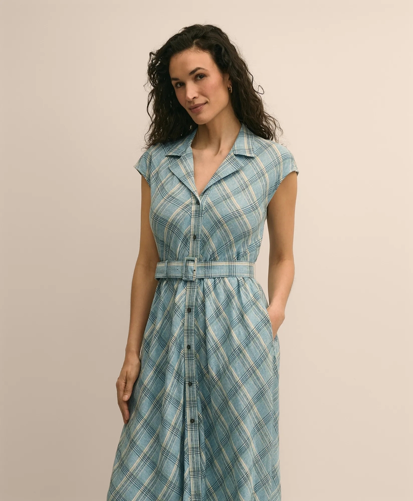 Linen Blend Plaid Belted Sleeveless Dress, image 3