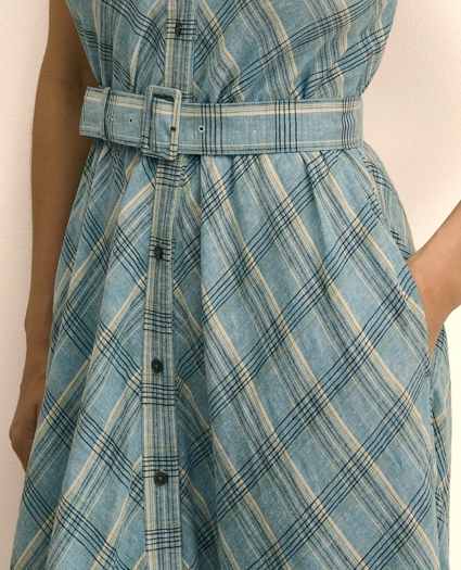 Linen Blend Plaid Belted Sleeveless Dress, image 5