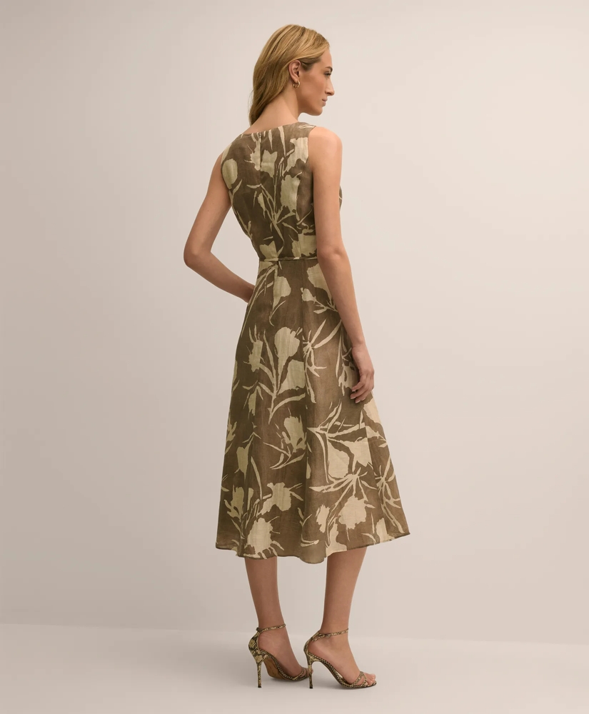 Linen Blend Belted Floral Print Dress, image 4