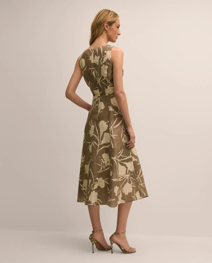 Linen Blend Belted Floral Print Dress, image 4