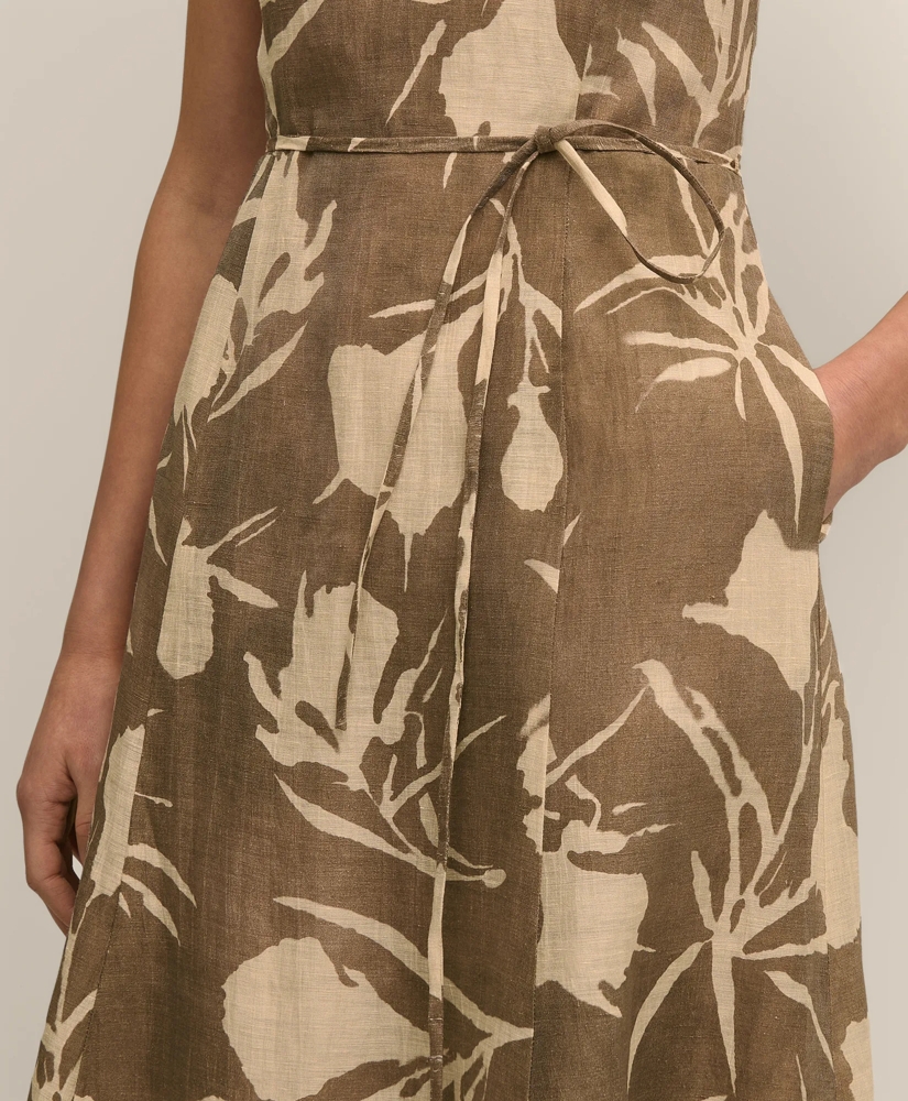 Linen Blend Belted Floral Print Dress, image 5