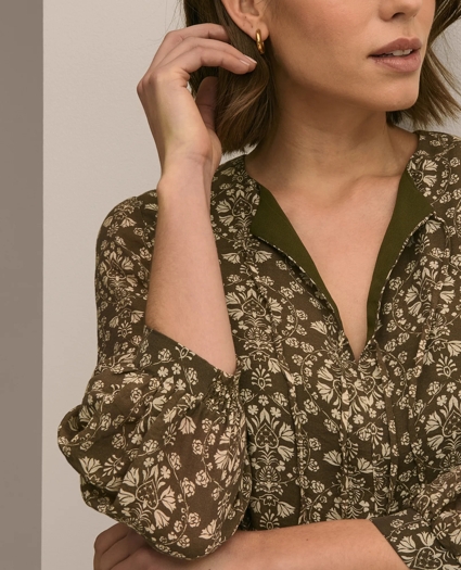 Tie-Neck Pleated Floral-Trellis Print Dress, image 4