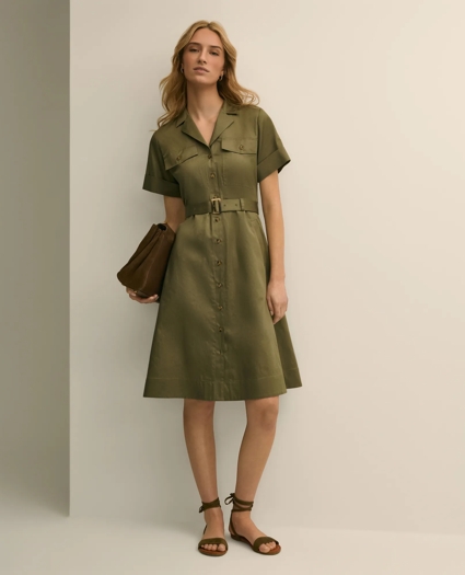 Supima&reg; Cotton Belted Safari Shirt Dress, image 1