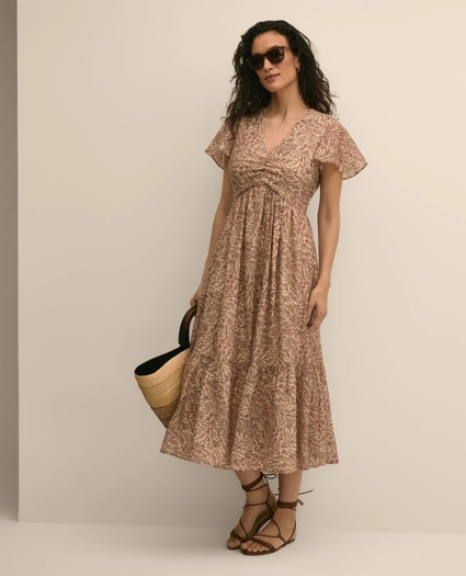 Chiffon Floral Flutter-Sleeve Dress, image 1