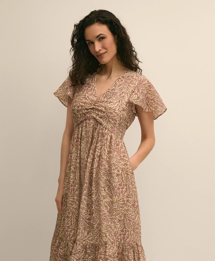 Chiffon Floral Flutter-Sleeve Dress, image 2