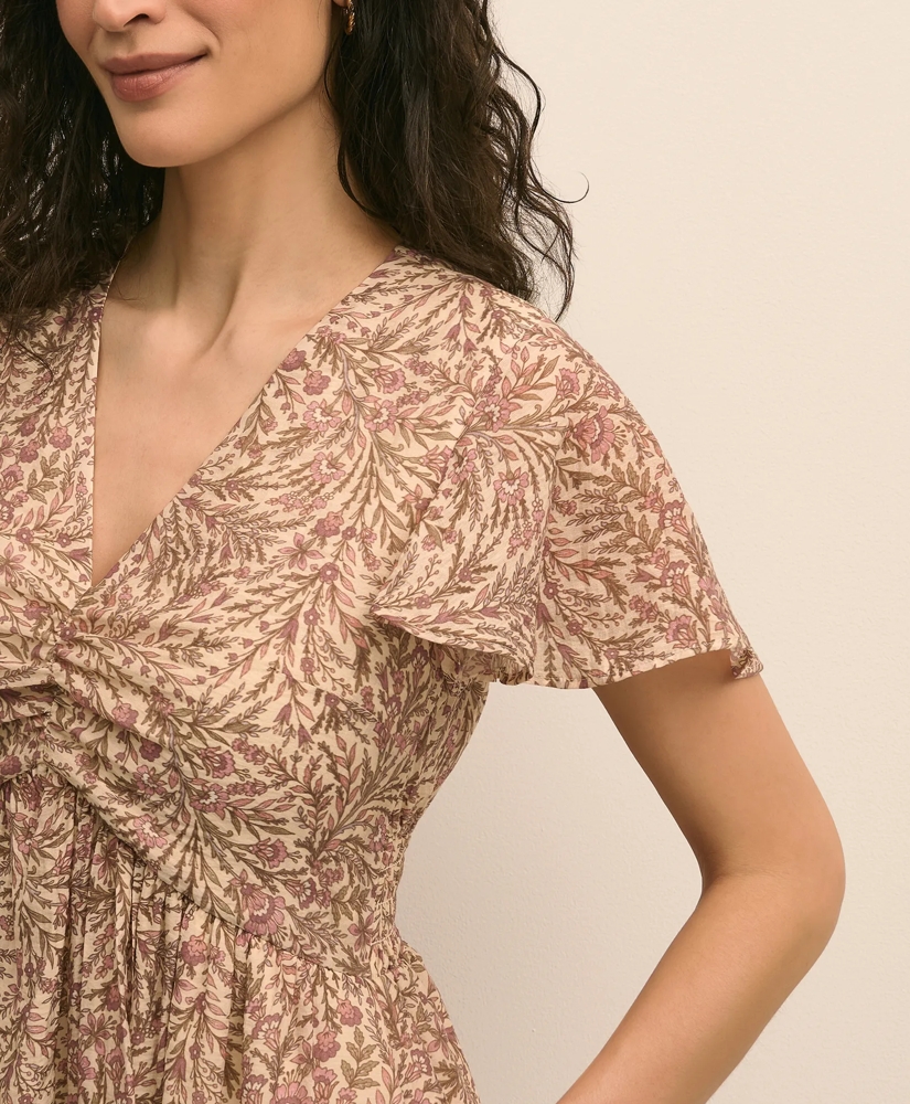Chiffon Floral Flutter-Sleeve Dress, image 3