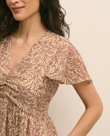 Chiffon Floral Flutter-Sleeve Dress, image 3