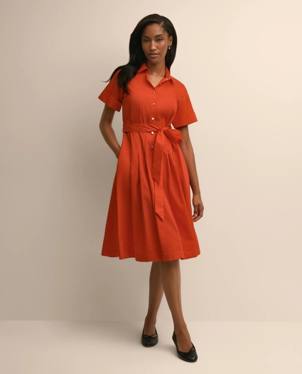 Cotton Sateen Belted Shirtdress, image 1