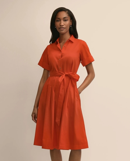 Cotton Sateen Belted Shirtdress, image 2