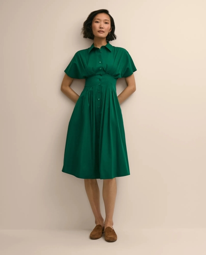 Supima&reg; Cotton Pleated A-Line Shirtdress, image 1