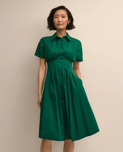 Supima&reg; Cotton Pleated A-Line Shirtdress, image 2