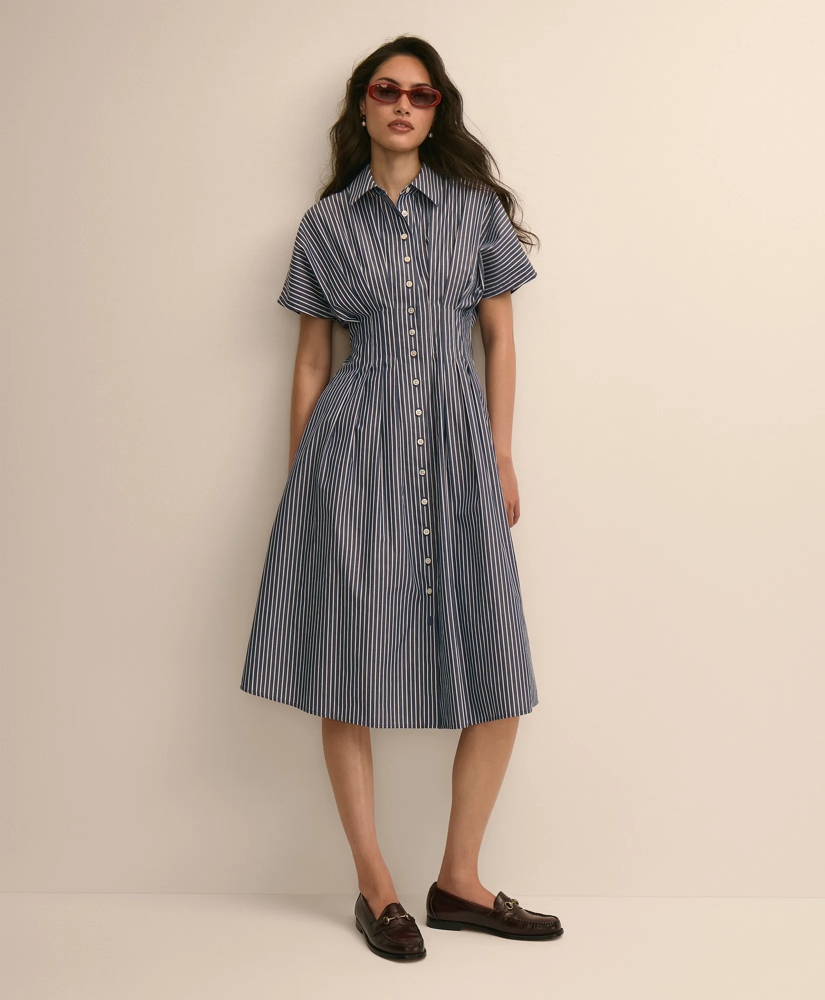 Supima&reg; Cotton Pleated Striped A-Line Shirtdress, image 1