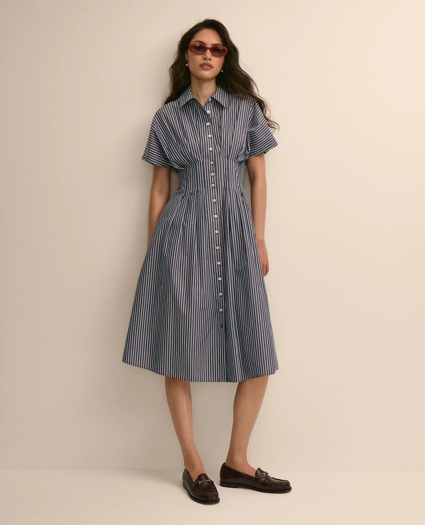 Supima&reg; Cotton Pleated Striped A-Line Shirtdress, image 1