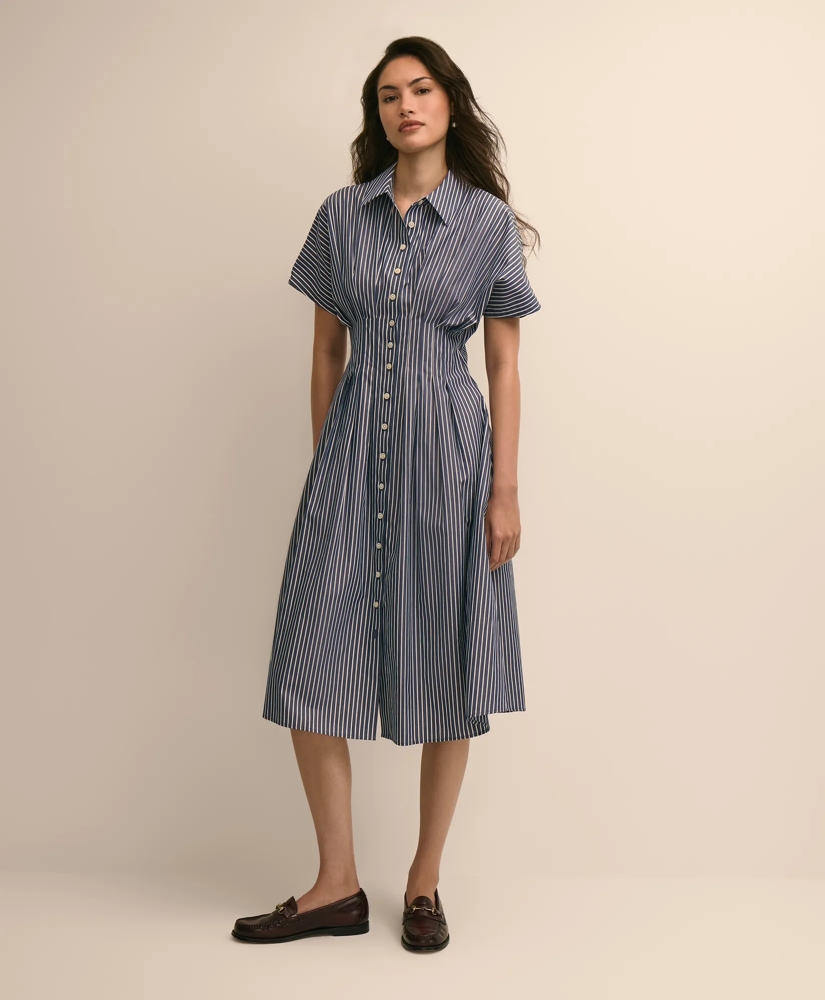 Supima&reg; Cotton Pleated Striped A-Line Shirtdress, image 2