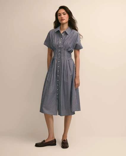 Supima&reg; Cotton Pleated Striped A-Line Shirtdress, image 2