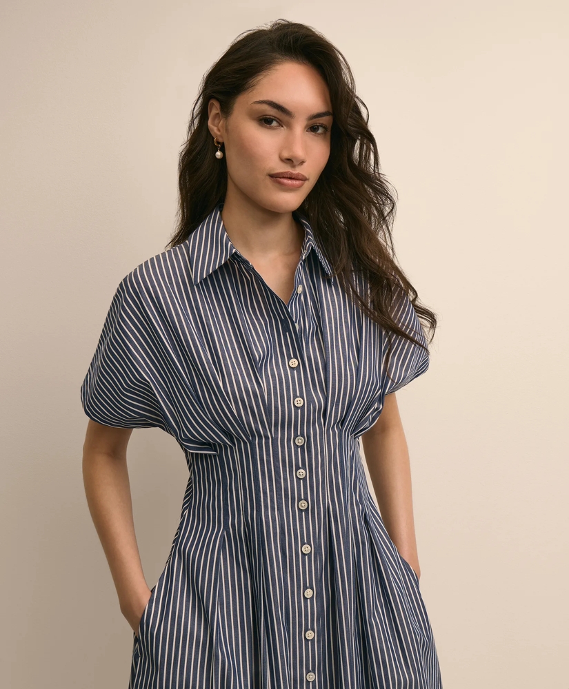 Supima&reg; Cotton Pleated Striped A-Line Shirtdress, image 3