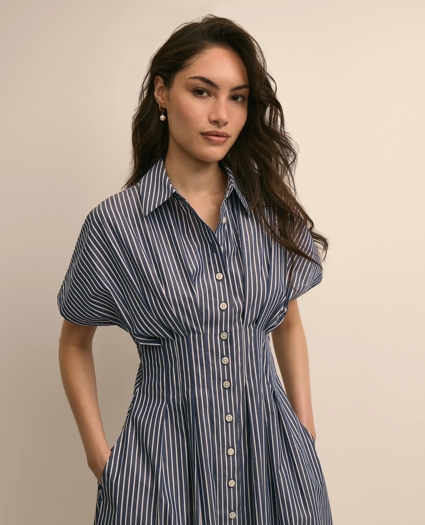 Supima&reg; Cotton Pleated Striped A-Line Shirtdress, image 3