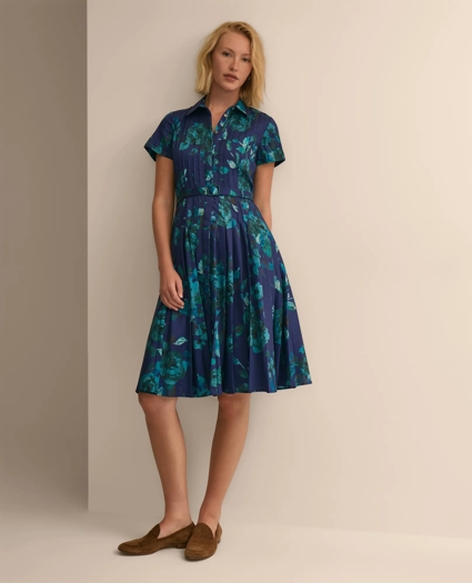 Cotton Sateen Floral Belted Shirtdress, image 1