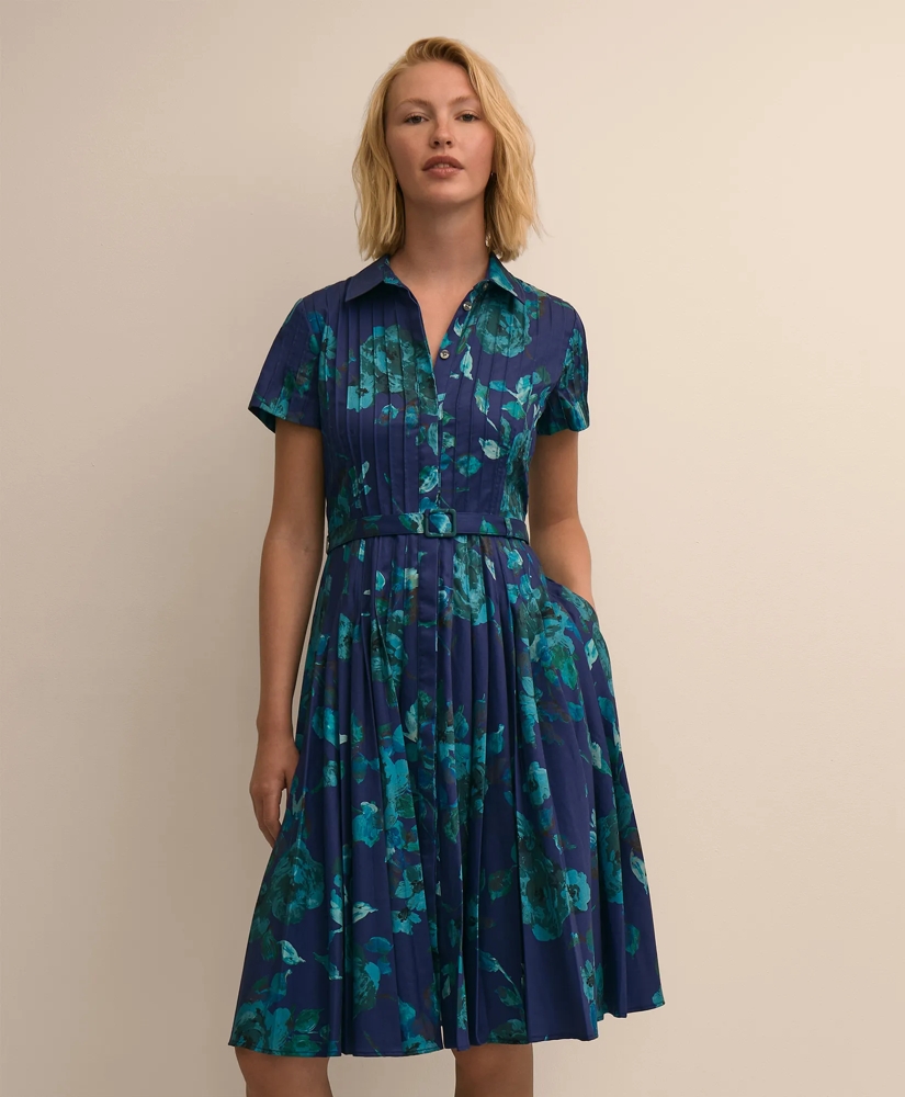 Cotton Sateen Floral Belted Shirtdress, image 2
