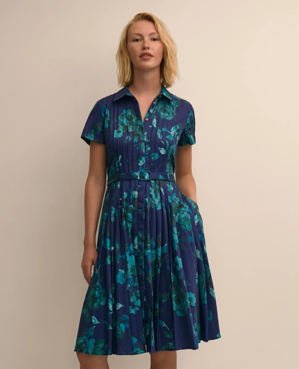 Cotton Sateen Floral Belted Shirtdress, image 2