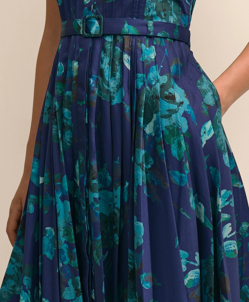 Cotton Sateen Floral Belted Shirtdress, image 4