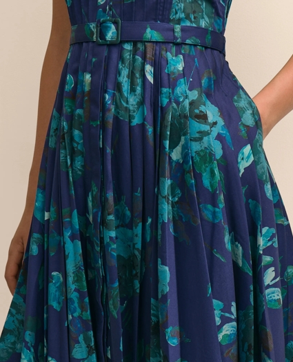 Cotton Sateen Floral Belted Shirtdress, image 4