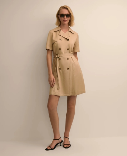 Short-Sleeve Belted Trench Dress, image 1