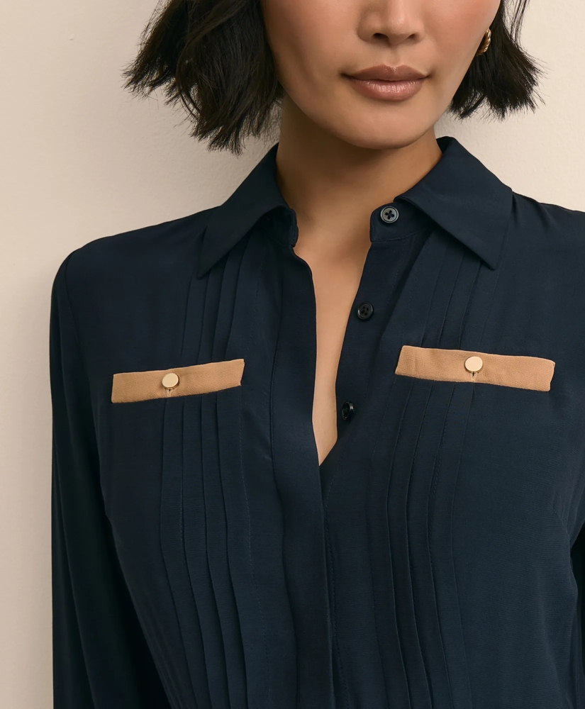 Long-Sleeve Pleated Bow-Tie Dress, image 3