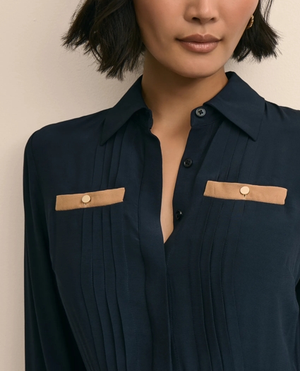 Long-Sleeve Pleated Bow-Tie Dress, image 3
