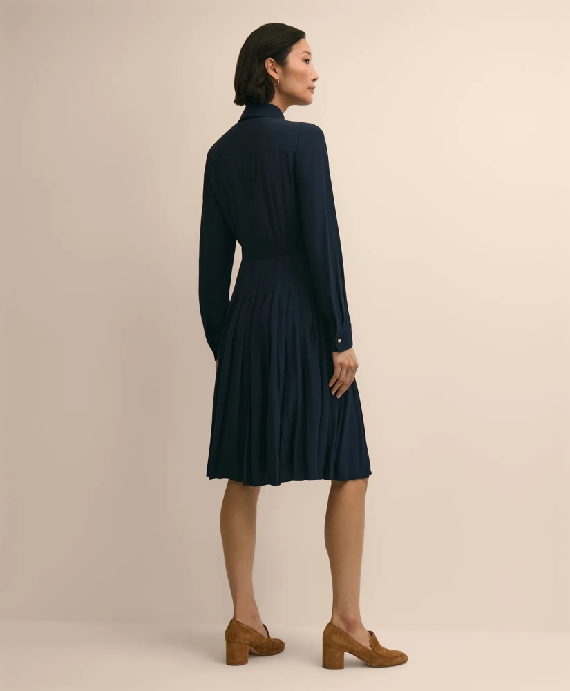 Long-Sleeve Pleated Bow-Tie Dress, image 4