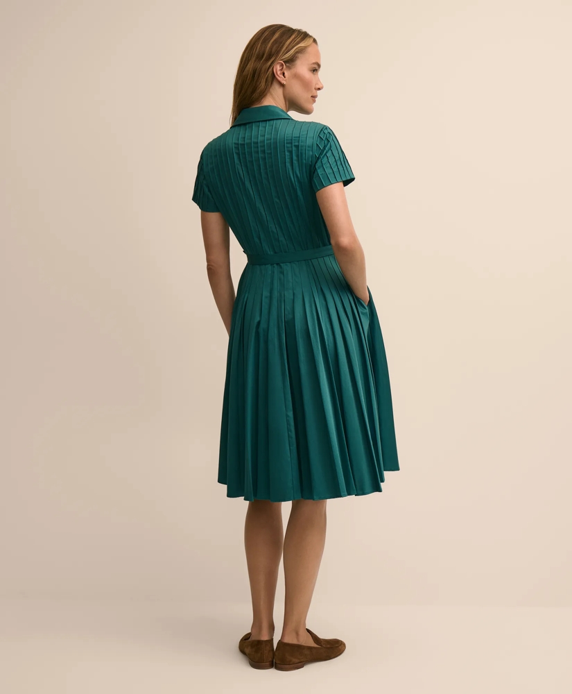 Cotton Sateen Pleated Fit and Flare Shirt Dress, image 4
