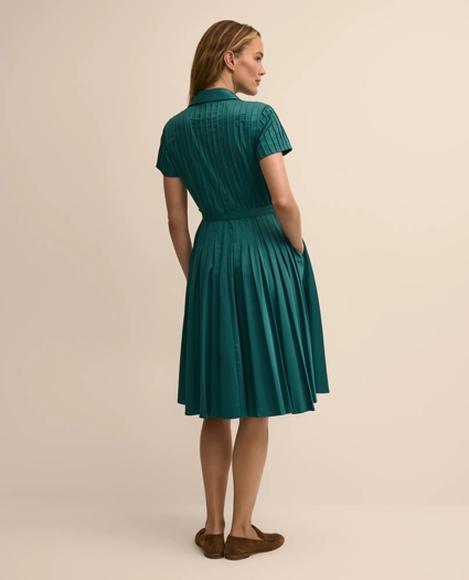 Cotton Sateen Pleated Fit and Flare Shirt Dress, image 4