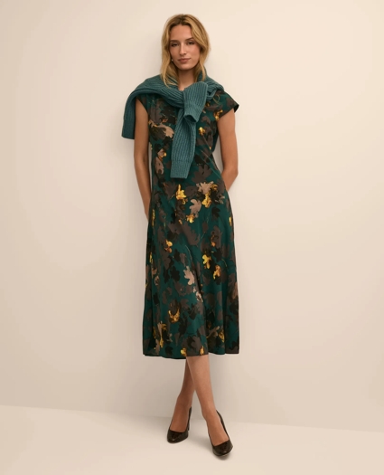 Leaf Motif Cap Sleeve Dress, image 1