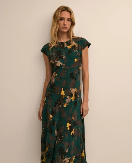 Leaf Motif Cap Sleeve Dress, image 2