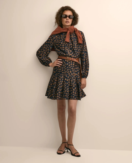 Textured-Effect Print Belted Shirtdress, image 1
