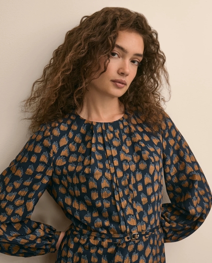 Textured-Effect Print Belted Shirtdress, image 3
