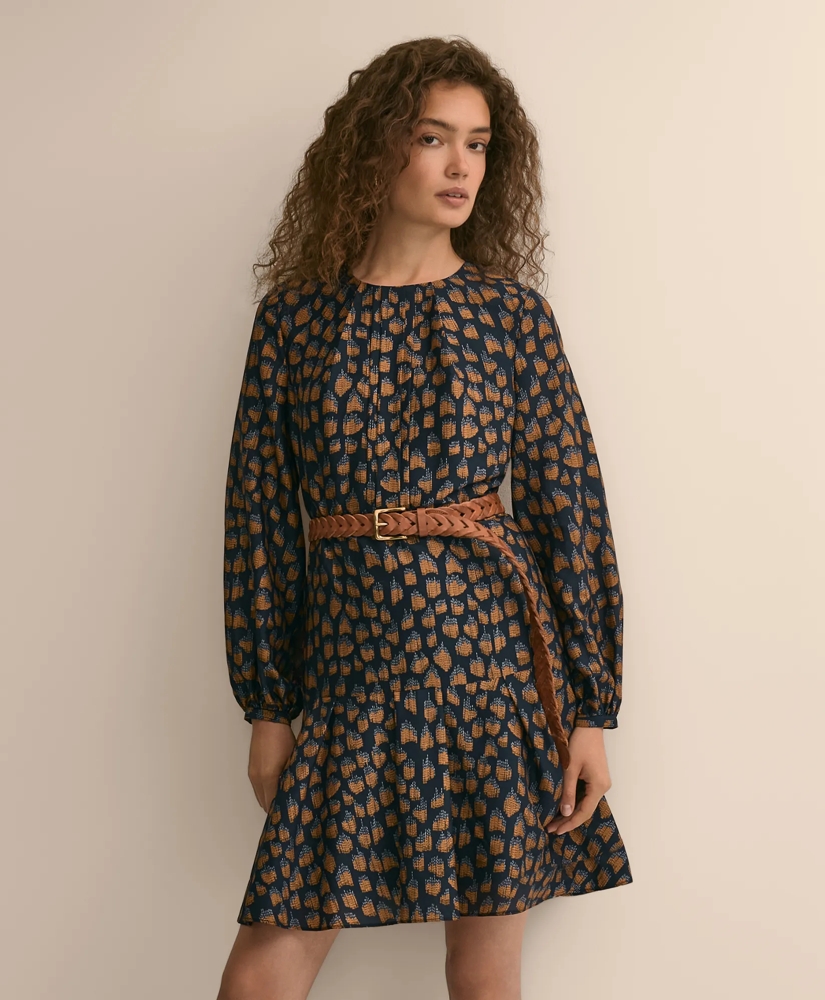 Textured-Effect Print Belted Shirtdress, image 4