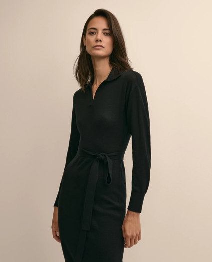 Merino Wool Belted Dolman-Sleeve Dress, image 1