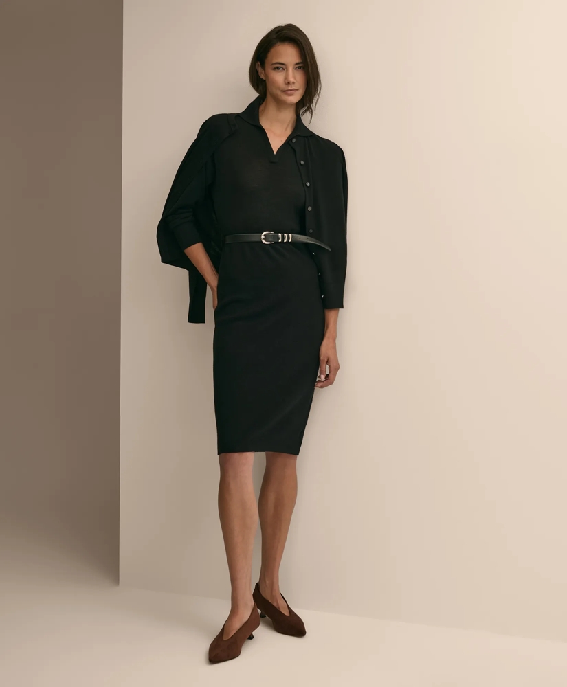 Merino Wool Belted Dolman-Sleeve Dress, image 2